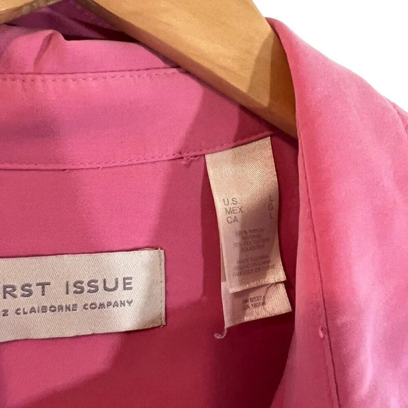Liz Claiborne First Issue Pink Button Up Shirt Large Collared Front Pockets Top - Picture 8 of 9